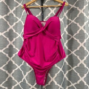 Fuchsia cross front swimsuit 4X